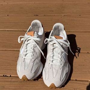 New Balance White Sneakers with Tan Accents